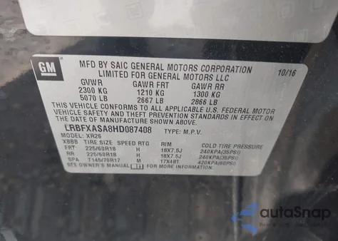 2017 Buick Envision Preferred from USA, damaged, VIN LRBFXASA8HD087408